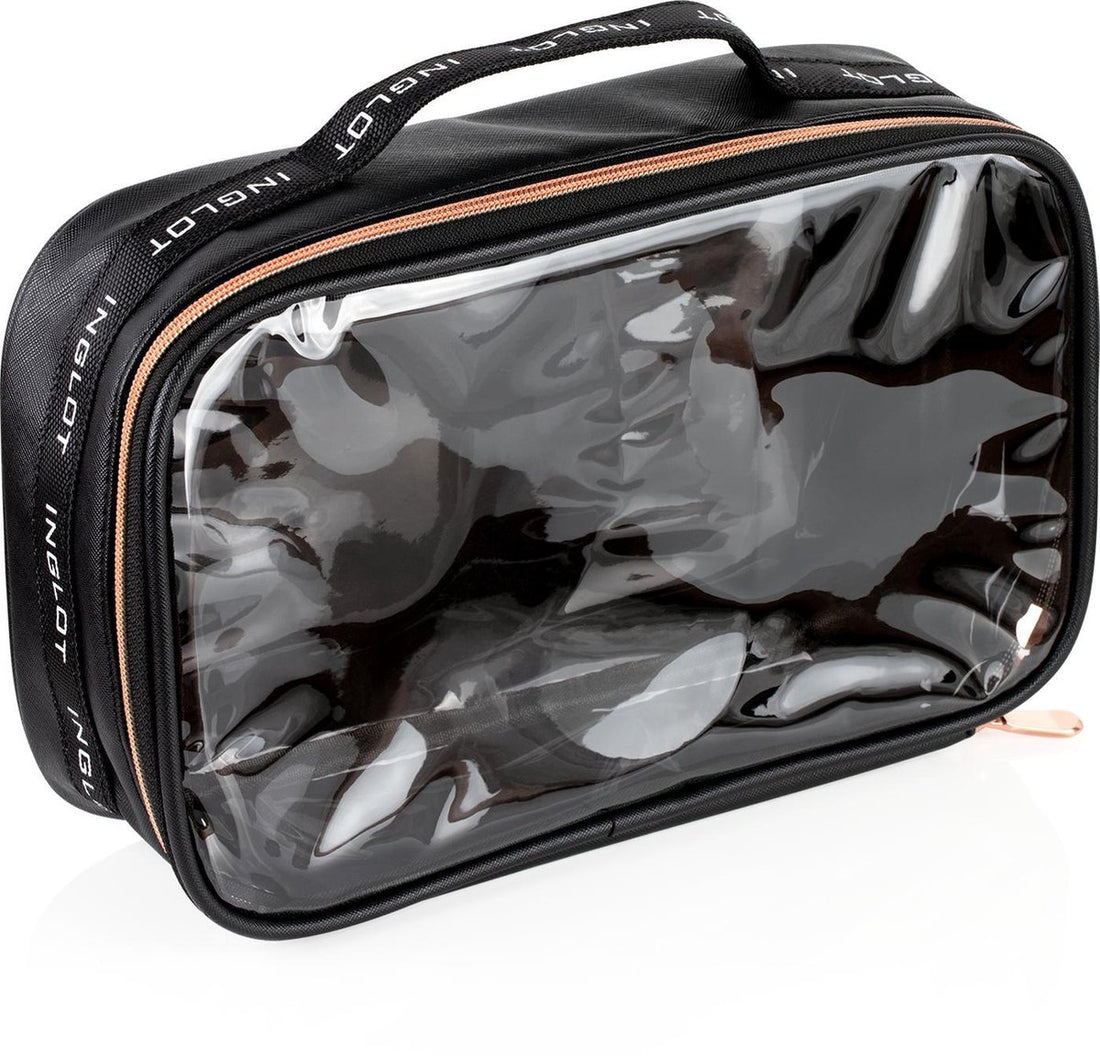 Transparante Travel Make-up Tas - Black & Rose Gold
